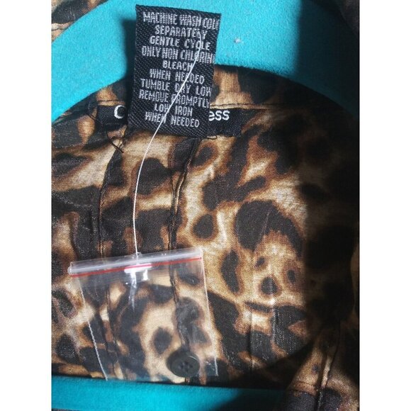 NWOT Cotton Express Top Animal Print Collar front & Back buttons long Sz M brown - Picture 4 of 8